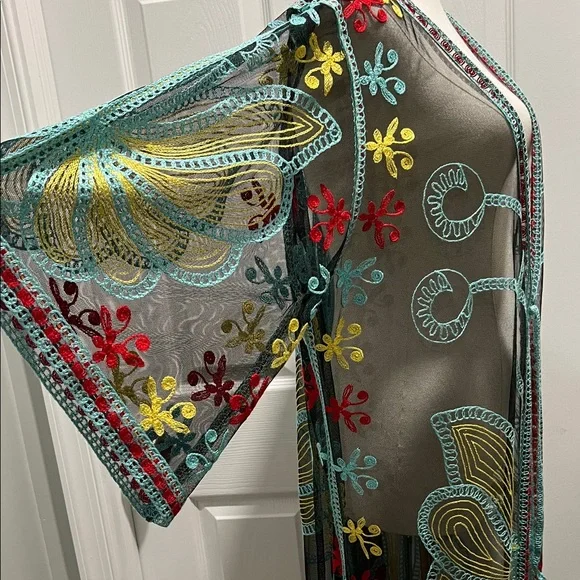 Embroidered Sheer Robe - Picture 3 of 5